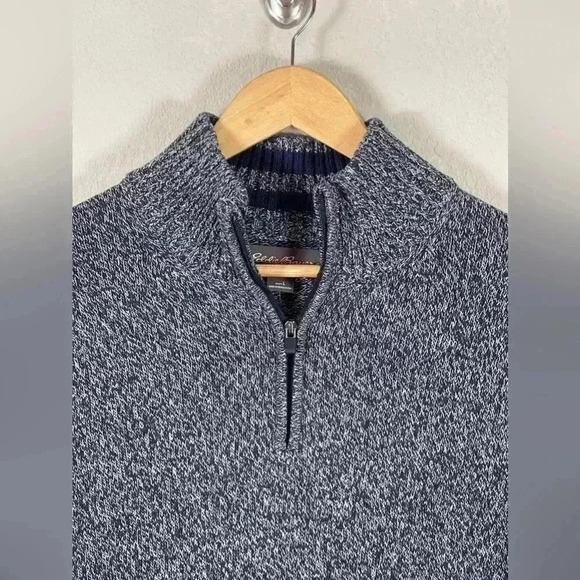 Eddie Bauer Marled Indigo 1/4 Zip Sweater 100% Cotton Men's Large NWT - Picture 2 of 13